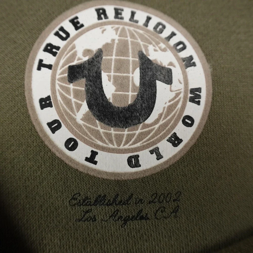 NEW True Religion Hoodie Mens L Green Buddha Graphic Full Zip Sweatshirt‎ Jacket